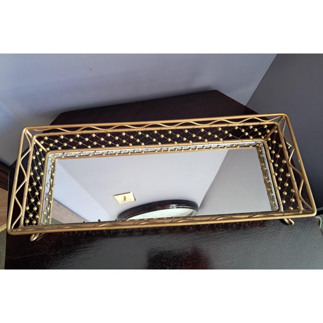1960s Mid-Century Modern Tall Beaded Weave Rectangular Vanity Mirror Tray For Sale - Image 5 of 16