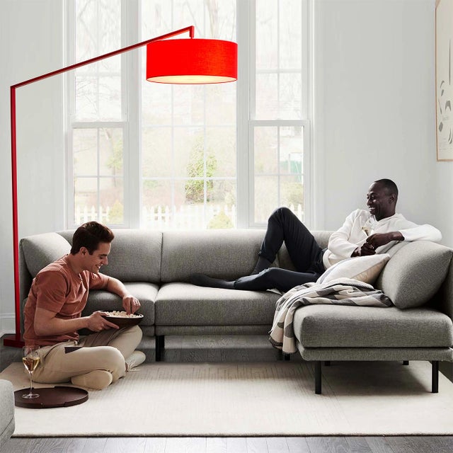 Stretch Arc Floor Lamp - 87", Red Finish, Sturdy Rectangular Base, Dimmer Switch For Sale - Image 4 of 18