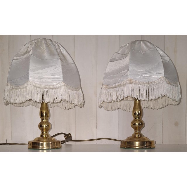 Vintage Brass Table Lamps with Cream Fabric Shades, 1980s, Set of 2 For Sale - Image 6 of 7