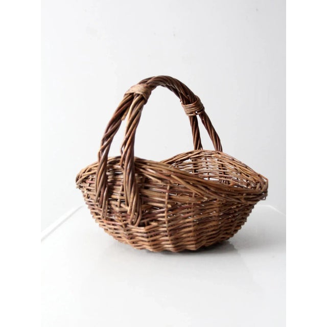 Wood Vintage Wicker Harvest Basket For Sale - Image 7 of 12