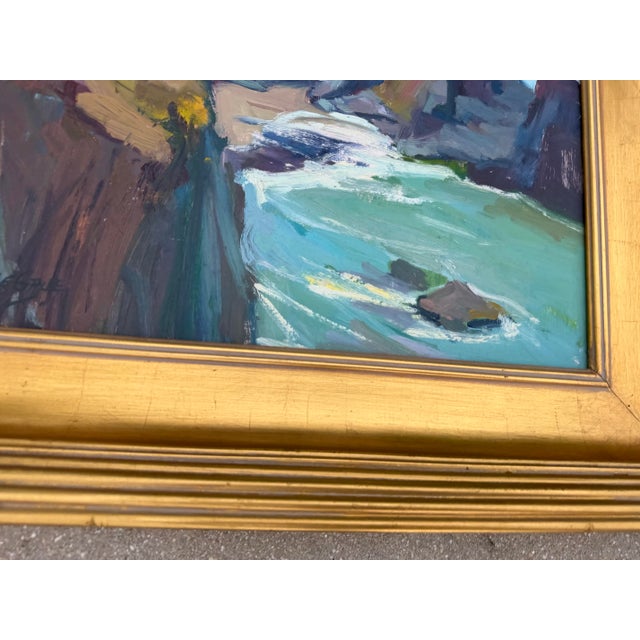 Wood Jeanette Le Grue California Coastal Impressionist Oil Painting in Gilt Frame For Sale - Image 7 of 11