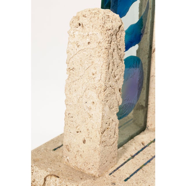 Damian Priour Art Glass & Limestone Sculpture Postmodern Custom Design 1990s For Sale - Image 4 of 9