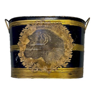 Vintage Singerie (Monkey) Tole Cachepot For Sale