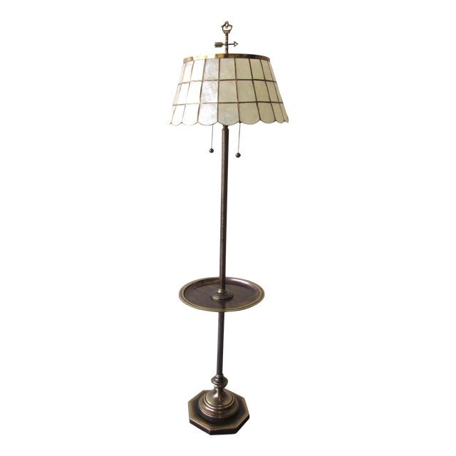 Vintage Brass Floor Lamp with Capiz Shell Shade | Chairish