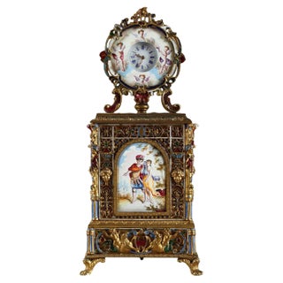 Viennese Enamel and Gilt Brass Table Clock, Mid-19th-Century For Sale