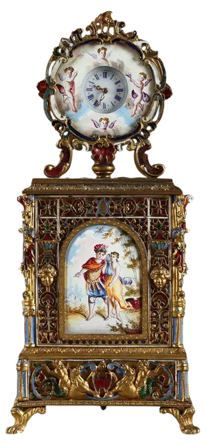 Viennese Enamel and Gilt Brass Table Clock, Mid-19th-Century