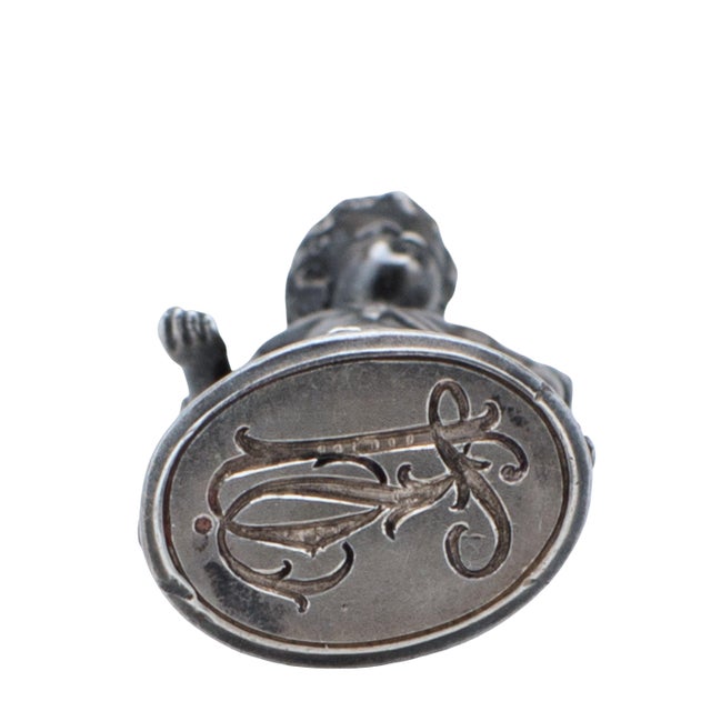 Metal Late 19th Century Silver Wax Seal Stamp of Cherub Figurine For Sale - Image 7 of 8