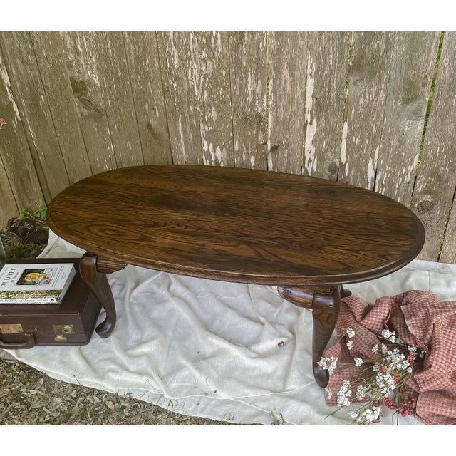 Late 20th Century Broyhill Furniture Solid Oak Rustic French Country Accent Oval Coffee Table ...