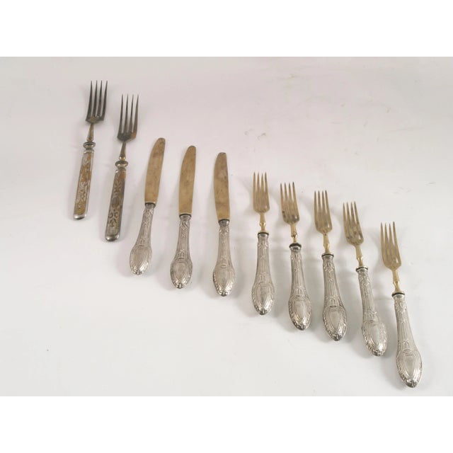 Metal Antique French Silvered Brass Cutlery, 1700s, Set of 10 For Sale - Image 7 of 7