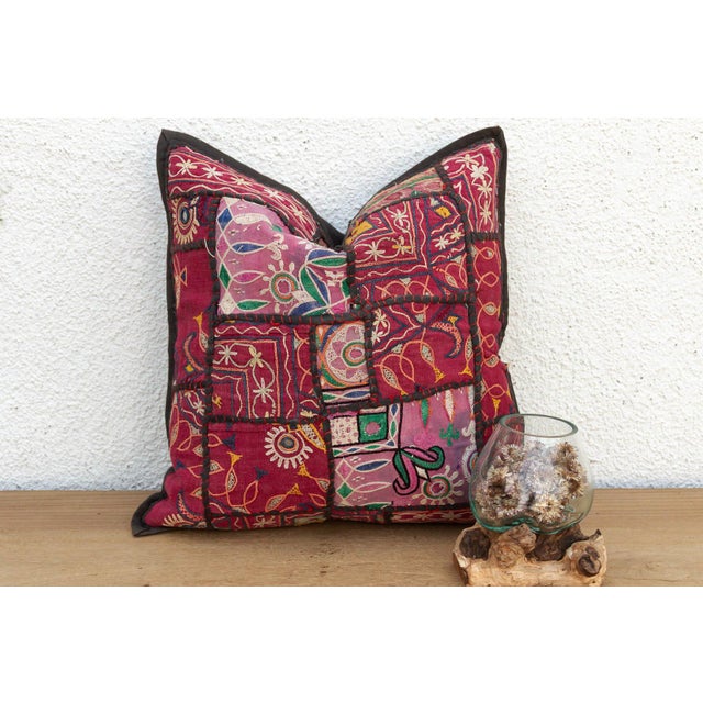 19th Century Saffron Bloom Antique Jaisalmer Pillow For Sale - Image 5 of 5