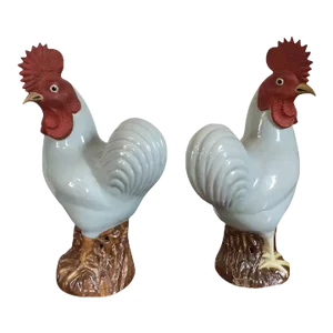 19th Century Chinese Export Porcelain Roosters - A Pair