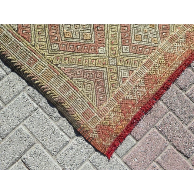 1960s Embroidered Distressed Kilim -64"x78" For Sale - Image 10 of 12