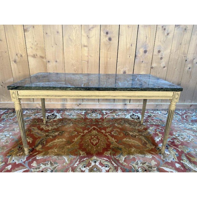 Louis XVI Style Painted Coffee Table in Green Marble For Sale - Image 4 of 7