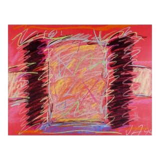 Bold Abstract Jerry Adams Pink & Black Pastel Painting For Sale