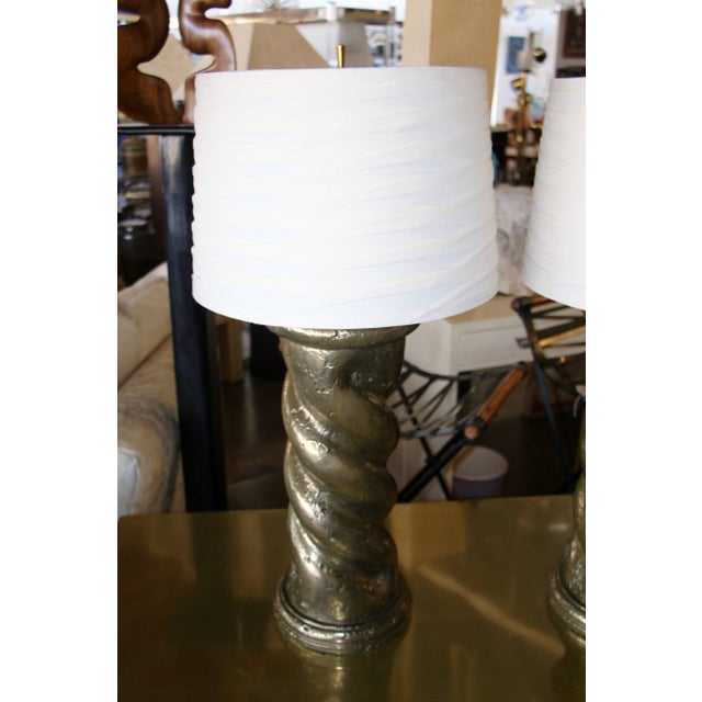 Early 20th Century Bronze Metal Coated Plaster Rope Lamps in the Style of Michael Taylor - a Pair For Sale In Palm Springs - Image 6 of 12