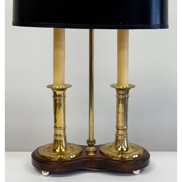 Wood Vintage French Style Wood and Brass Bouillotte Table Lamp For Sale - Image 7 of 7