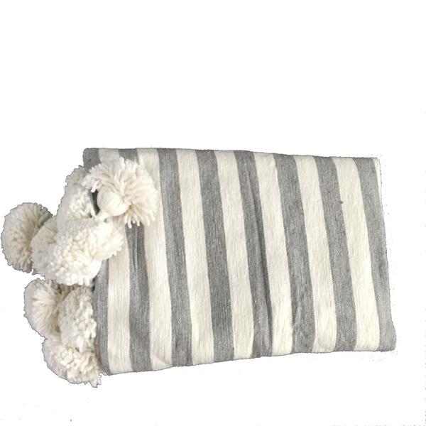 Gray White Gray Pompom Throw For Sale - Image 4 of 4