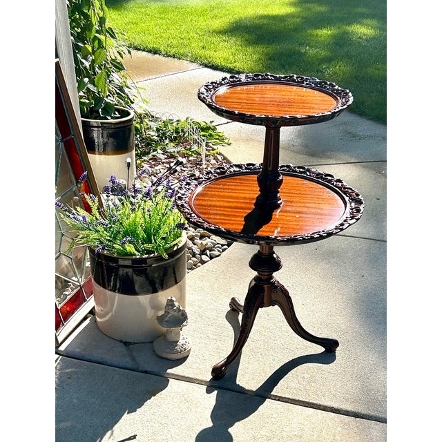 Auburn Carved, Mahogany, Two-Tiered, Parlor/Tea Table With Ornate, Carved Legs, and Detailed Piecrust Edges, Rococo / Victorian Style, C1940 For Sale - Image 8 of 10