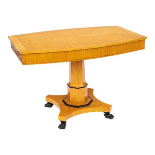 1980s Vintage Biedermeier Style Birdseye Maple Oblong Center Hall Pedestal Table For Sale