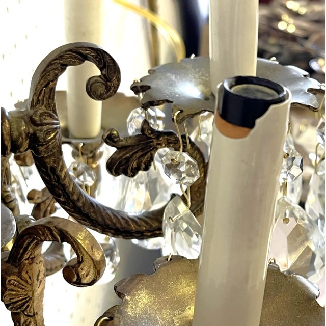 Vintage French Empire Bronze 3-Light Wall Sconces With Crystals- a Pair For Sale - Image 12 of 13