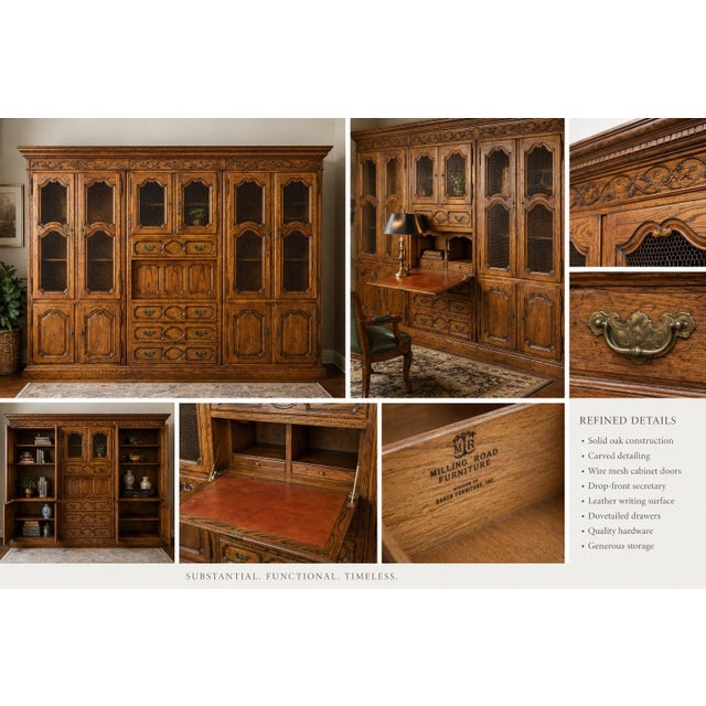Wood 1960s Milling Road by Baker Furniture Breakfront China Cabinet With Secretary Desk – 119” W For Sale - Image 7 of 7