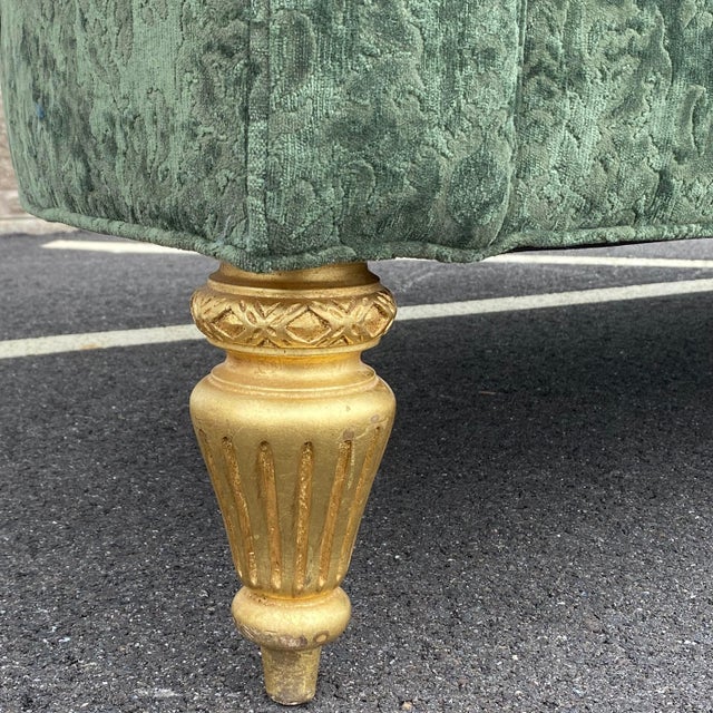 Henredon Schoonbeck Collection Green Damask Demilune Sofa With Six