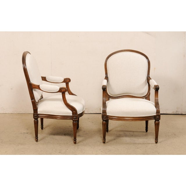 19th C. French Pair Upholstered Fauteuils For Sale - Image 10 of 12