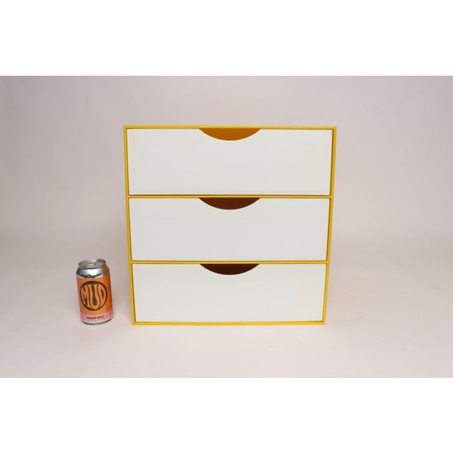 Vintage Yellow Acrylic Storage Cube With Three White Drawers After Joe Colombo For Sale - Image 9 of 18