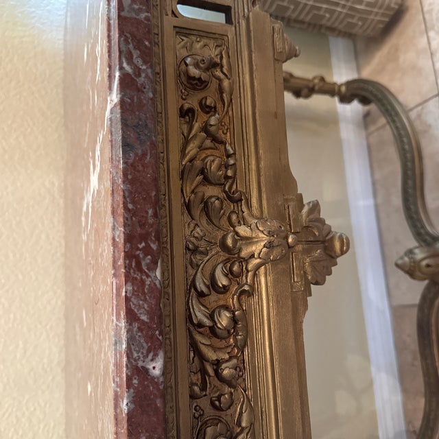 Stately Antique Table Louis XVI Marble top intricately carved gilt wood side accent table. Stunning detail with floral...