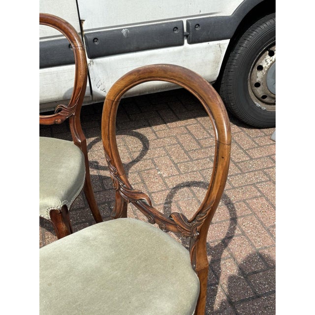 Wood Victorian Walnut Balloon Back Dining Chairs, Set of 4 For Sale - Image 7 of 12