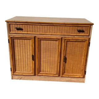 1970s Broyhill Faux Bamboo Rolling Cabinet For Sale