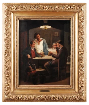 C. Stoitzner, Politicians in the Tavern, 19th Century, Oil on Wood, Framed