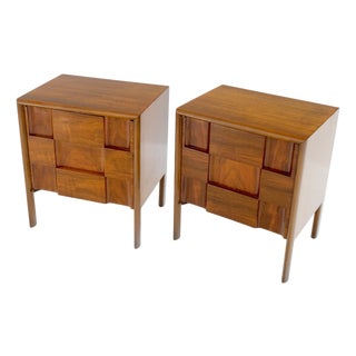 Pair Swedish Walnut Birch Int Block Front Door End Side Tables Night Stands Mint For Sale