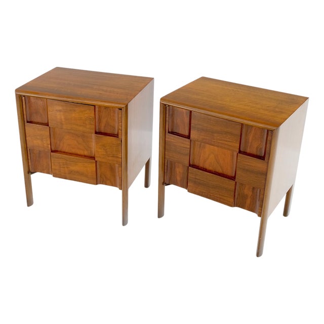 Pair Swedish Walnut Birch Int Block Front Door End Side Tables Night Stands Mint For Sale