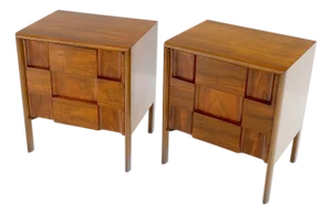Pair Swedish Walnut Birch Int Block Front Door End Side Tables Night Stands Mint