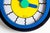 A bright, multicolored postmodern wall clock with blue and green hands designed by Nathalie du Pasquier and George Sowden...