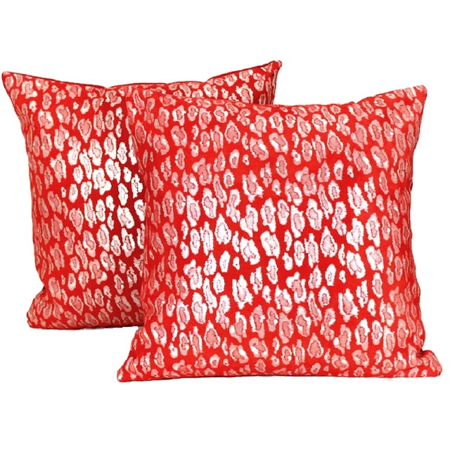 Red Leopard Genuine Leather Pillow- a Pair For Sale - Image 12 of 12