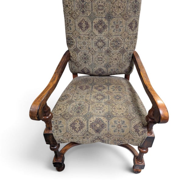 Early 20th Century Louis XIII-Style High-Back Wood Armchair With Tapestry Upholstery For Sale - Image 12 of 13