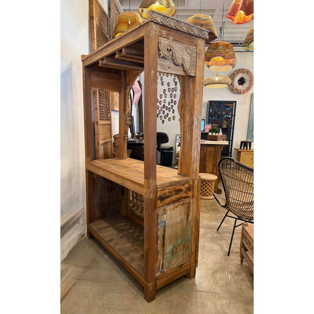Vintage Indian Carved Arch Canopy Bar Counter For Sale In Los Angeles - Image 6 of 7