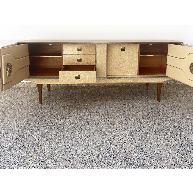 Stone Hill Furniture Asian Modern Hollywood Regency Credenza Offered for sale is an Asian-influenced mid-century modern...