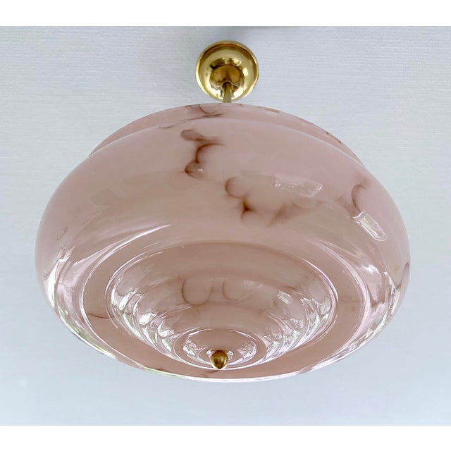 Metal Art Deco Pendant Light in Pink Marble Glass, 1930s For Sale - Image 7 of 18