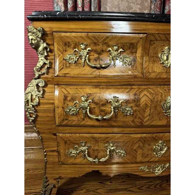 Mid 20th Century Mid 20th Century Louis XV Style Gilt-Mounted Bombe Commode With Marble Top For Sale - Image 5 of 6