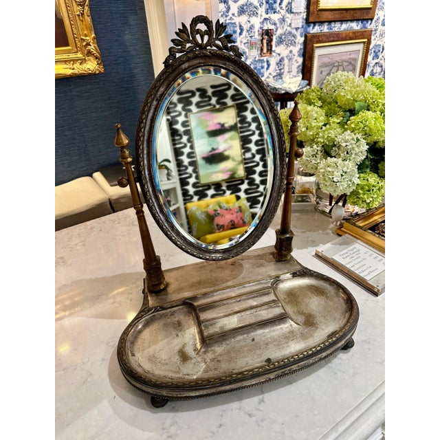 Silver Antique French Victorian Silver and Brass Shaving Mirror For Sale - Image 8 of 12