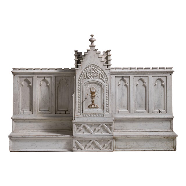 19th Century France Gothic Antique White Wood Decorative Object For Sale