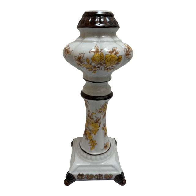 Vintage Parisian Ceramic Floral Candleholder For Sale