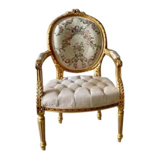 French Rococo Style Off-White Velvet Chair For Sale