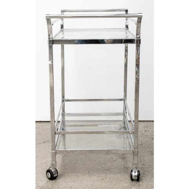 Metal Modern Chrome & Glass 2-Tiered Bar Cart For Sale - Image 7 of 12