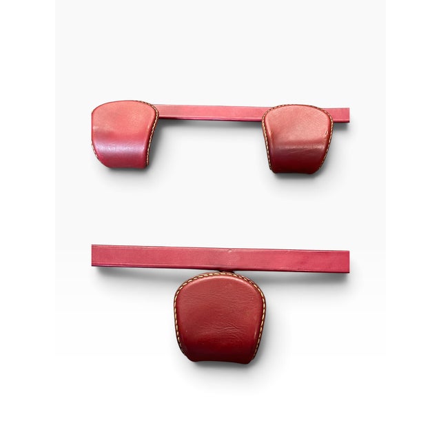 1950s Vintage Stitched Leather Coat Rack by Jacques Adnet, 1950s, Set of 2 For Sale - Image 5 of 9
