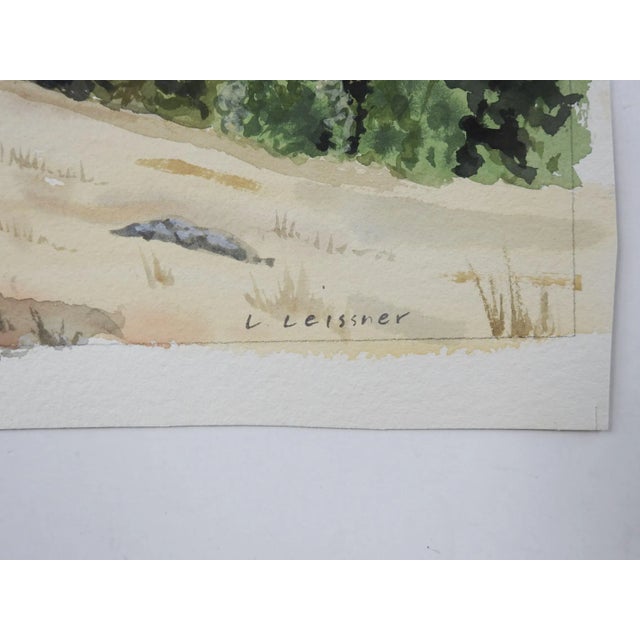 Vintage watercolor on paper landscape painting by Lawrence Leissner (20th Century). Signed L Leissner lower right corner....