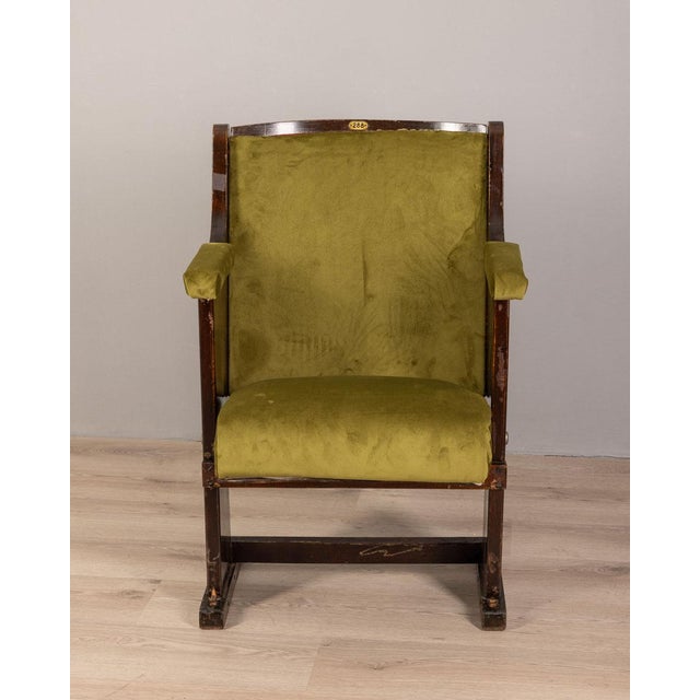 1960s Vintage Italian Cinema Chair in Green Velvet For Sale - Image 5 of 12